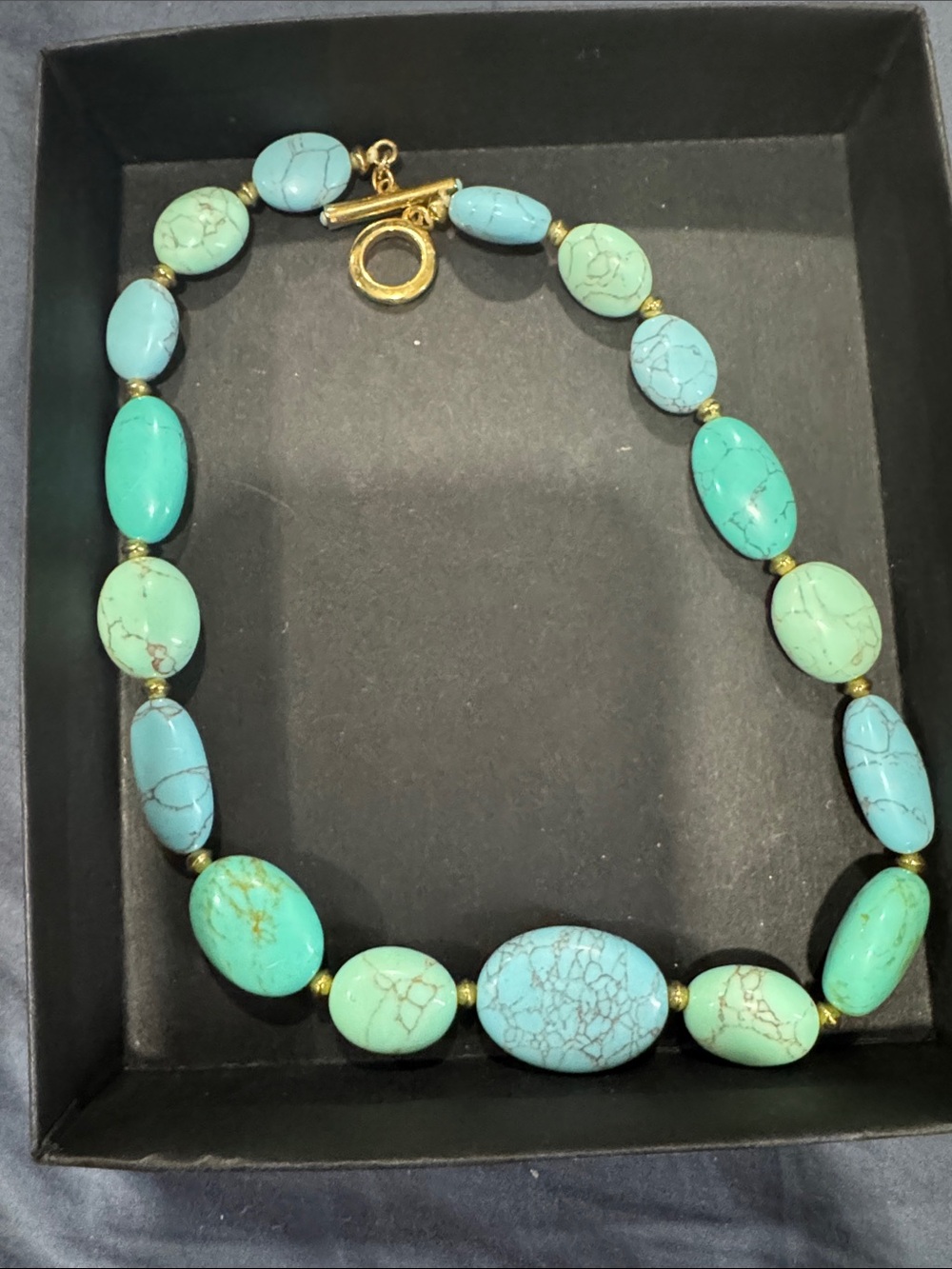Turquoise Beaded Necklace - Gold Toggle Clasp